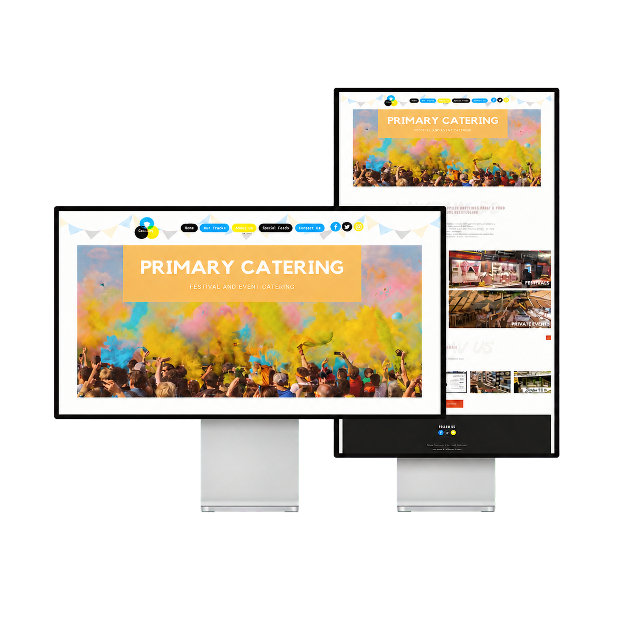 Primary Catering festival website displayed across two desktop screens