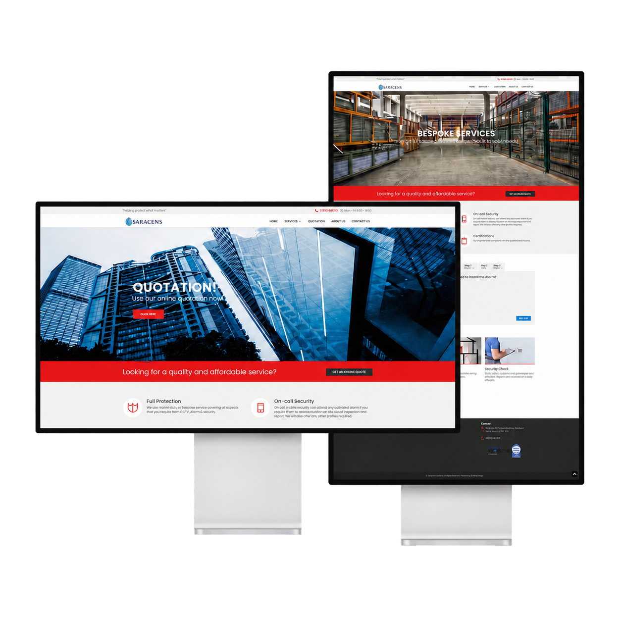 Saracens Response website shown across two desktop displays